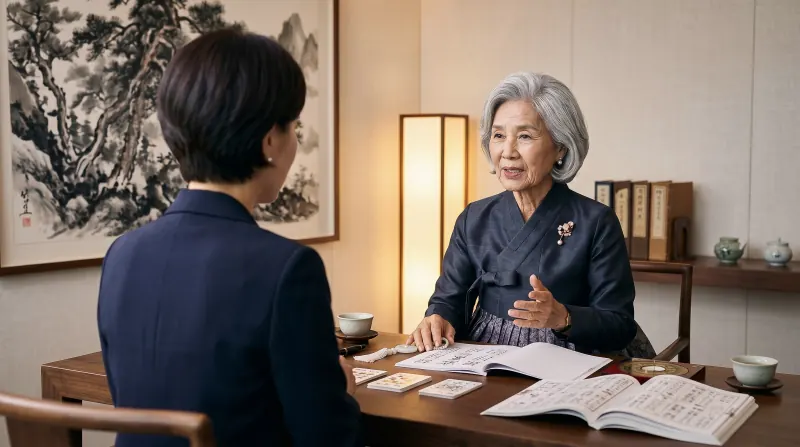 명화당에서 상담하는 박명화 선생
